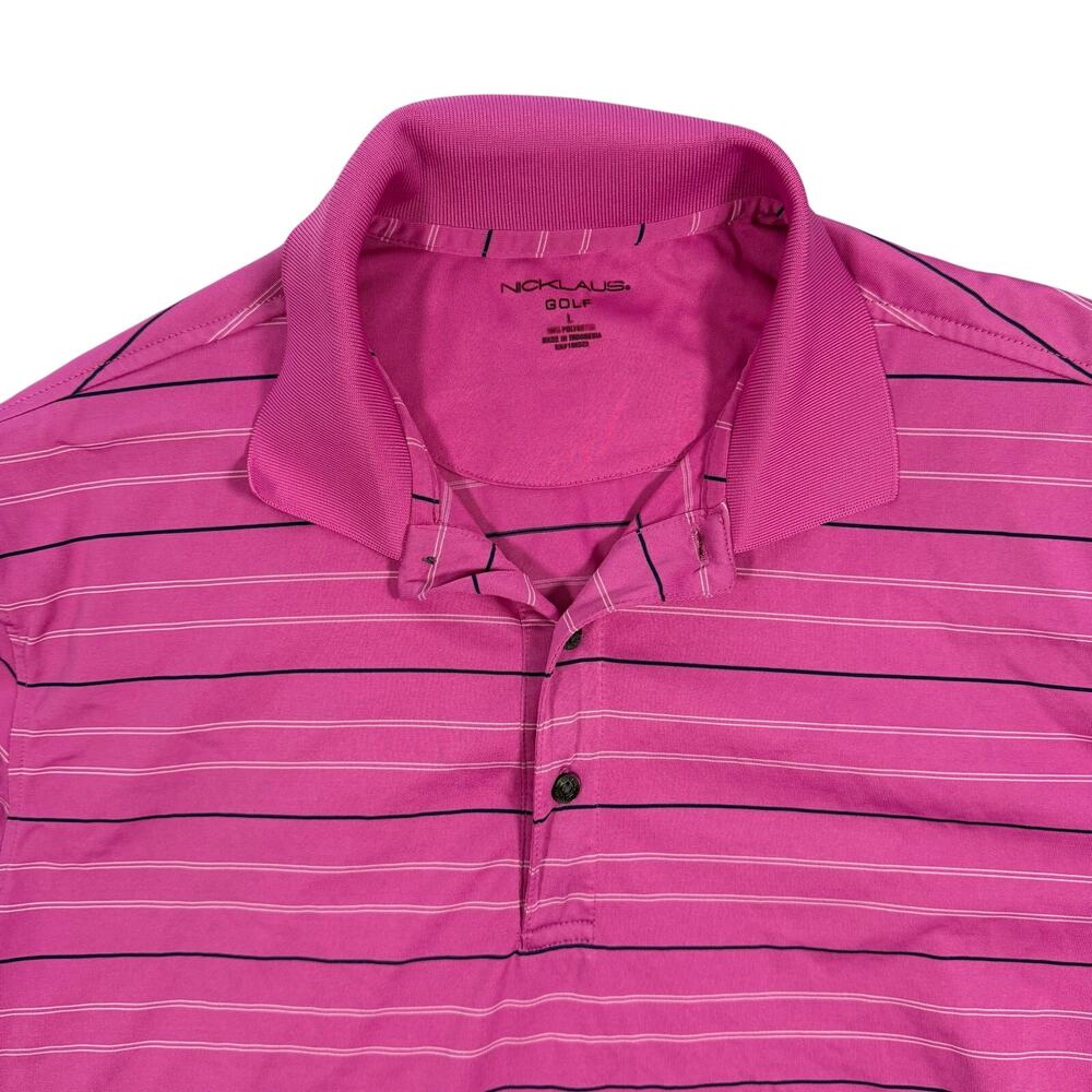 Nicklaus Golf Polo Shirt Men’s Large Pink Striped Performance Golf Polo